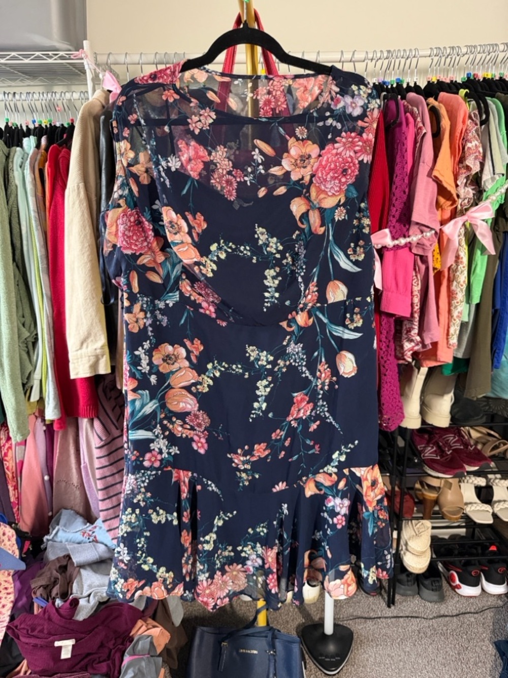 sandra darren Floral Navy Dress size 18w - Picture 2 of 6